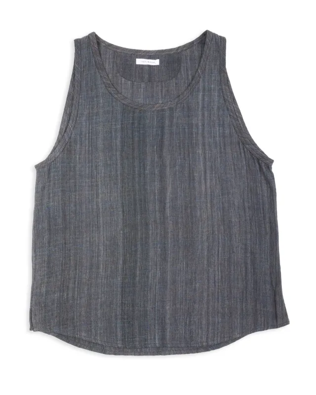 Ripley Tank - Iron/Indigo Handwoven Kala Cotton sold by Standard and Strange