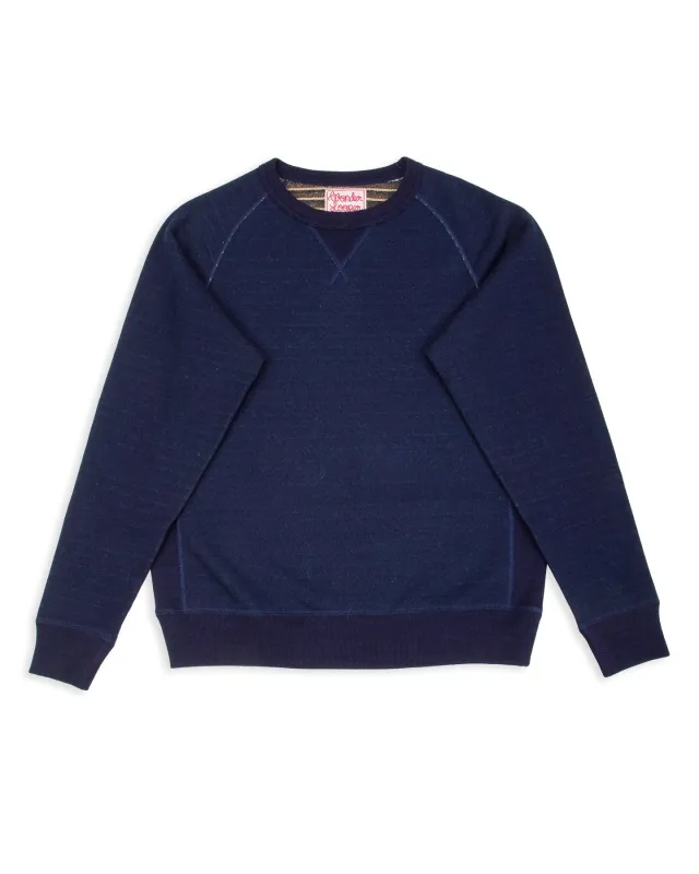 Pullover Crewneck - Real Indigo Blanket Striped French Terry sold by Standard and Strange