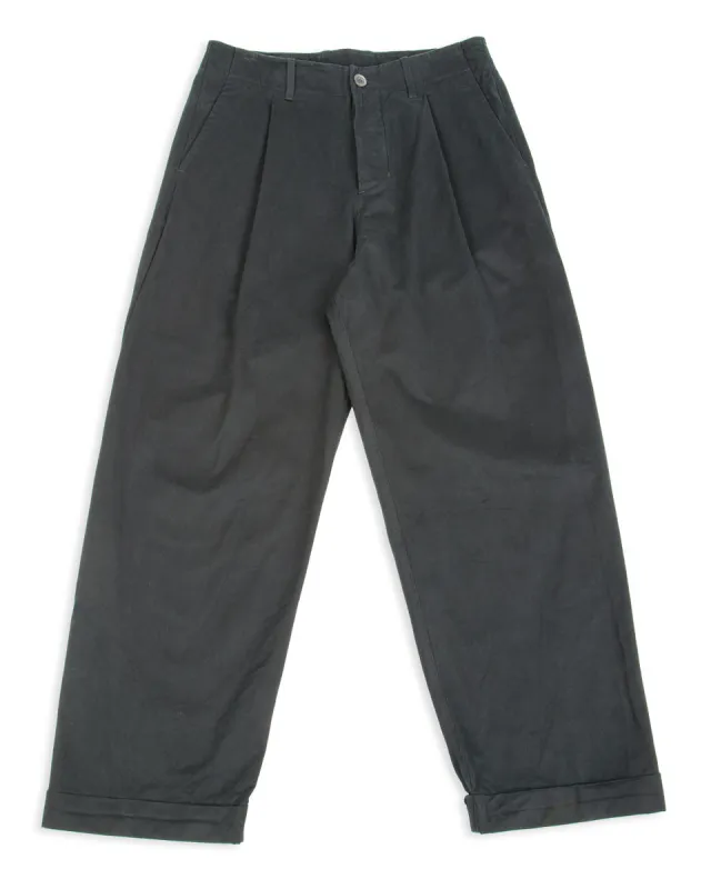 Bobby Wide Pleated Trousers - Black Gabardine sold by Standard and Strange