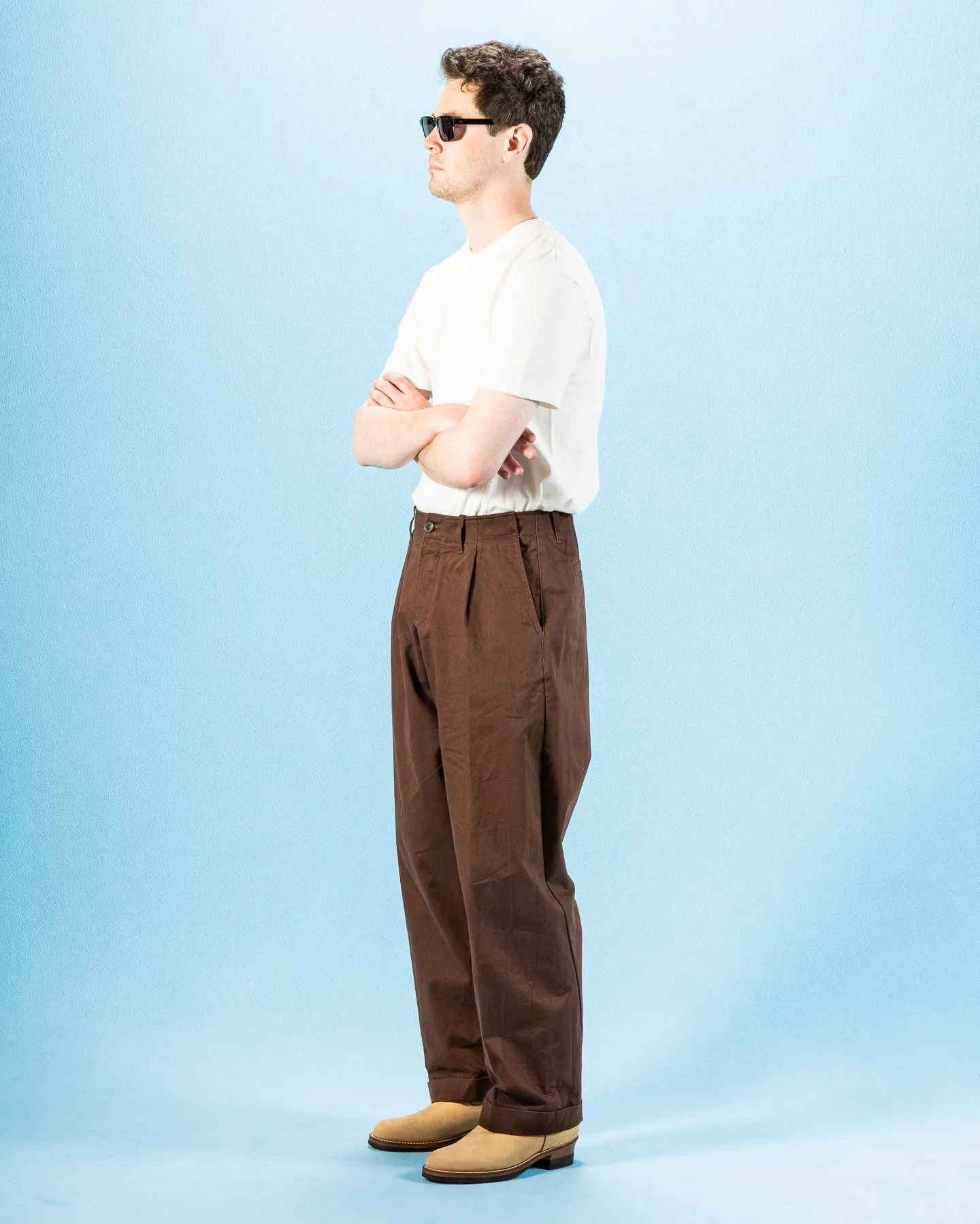 Bobby Wide Pleated Trousers - Chestnut Gabardine sold by Standard and Strange product image thumbnail 3