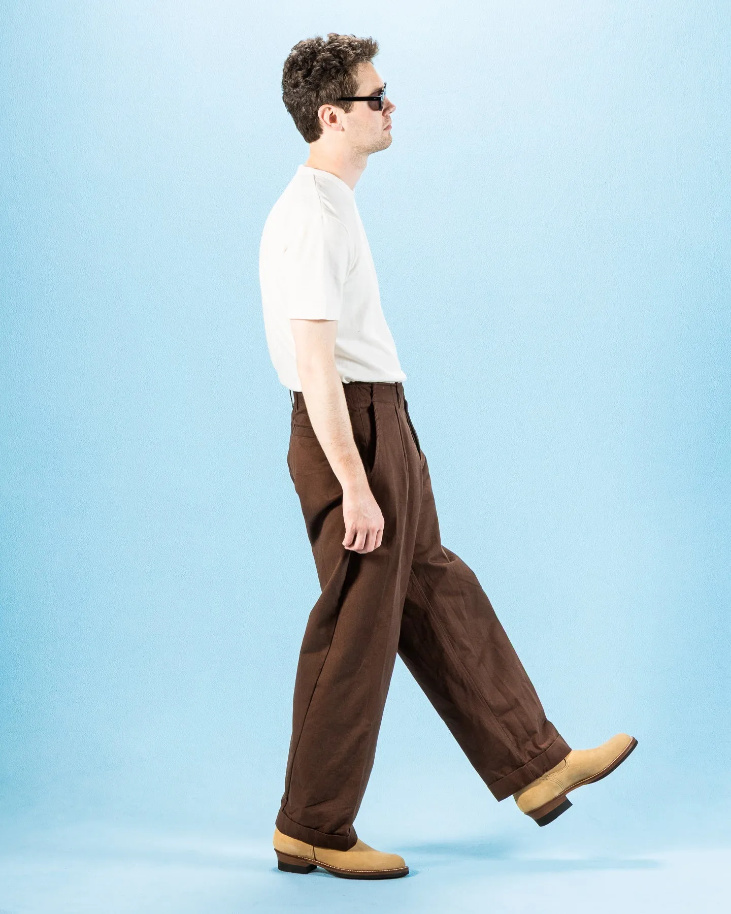 Bobby Wide Pleated Trousers - Chestnut Gabardine sold by Standard and Strange product image thumbnail 5