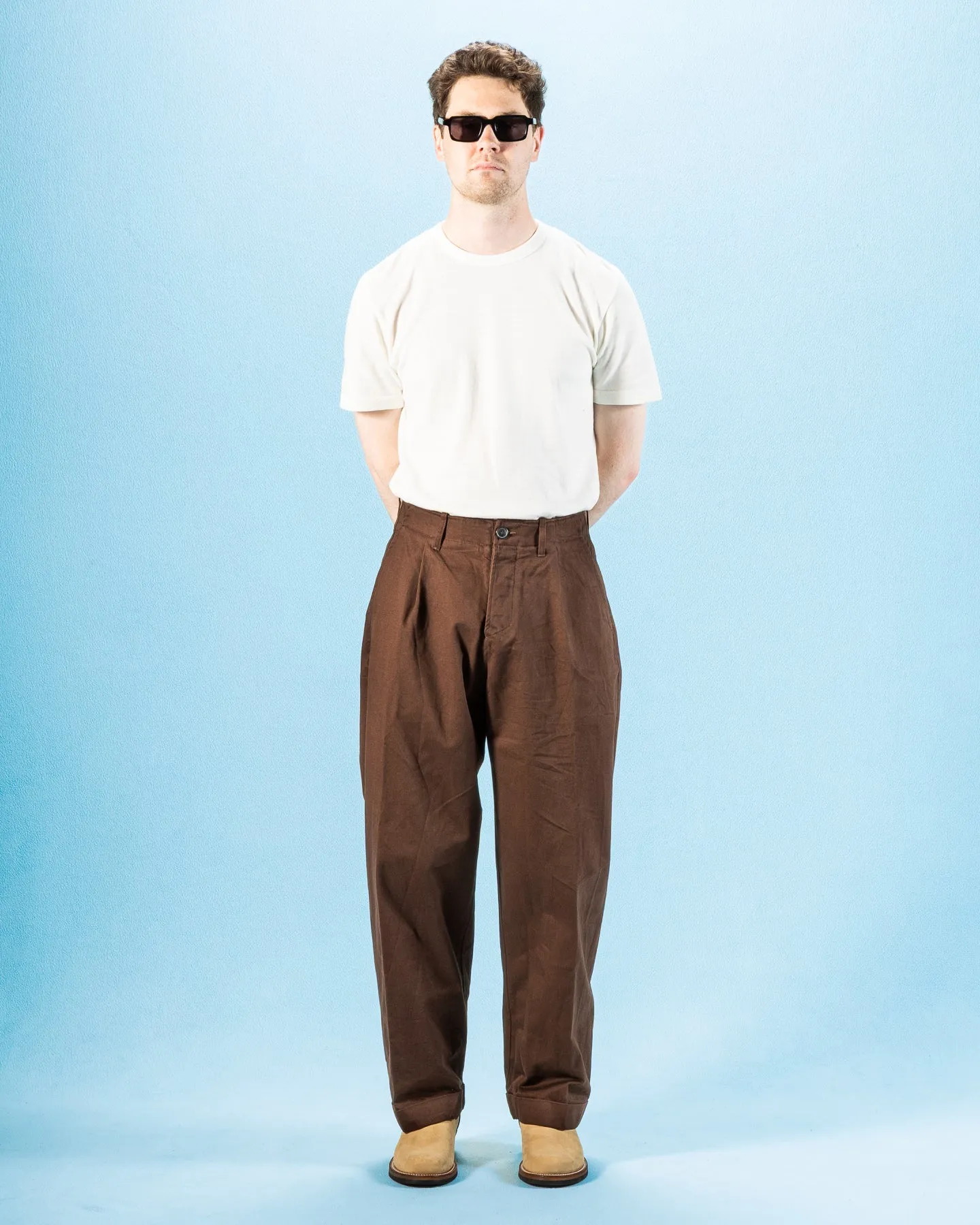 Bobby Wide Pleated Trousers - Chestnut Gabardine sold by Standard and Strange product image thumbnail 4