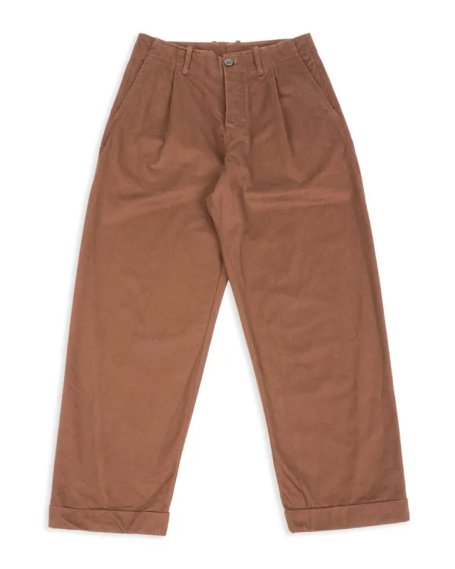 Bobby Wide Pleated Trousers - Chestnut Gabardine sold by Standard and Strange