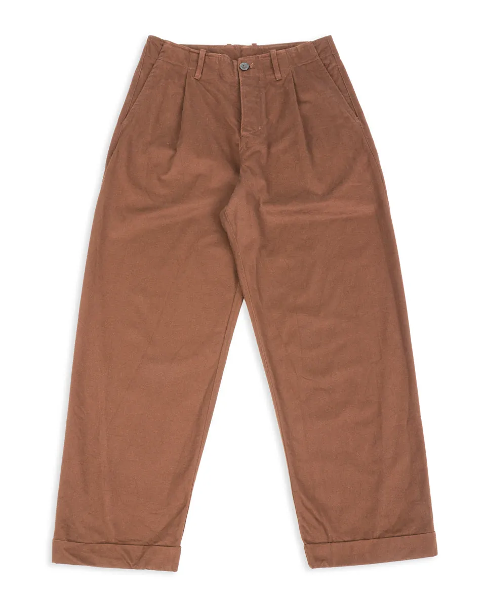 Bobby Wide Pleated Trousers - Chestnut Gabardine sold by Standard and Strange