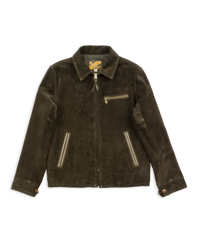 Y'2 x S&S Steer Suede Collared Single Riders Jacket (TR-65 Custom) - Olive sold by Standard and Strange