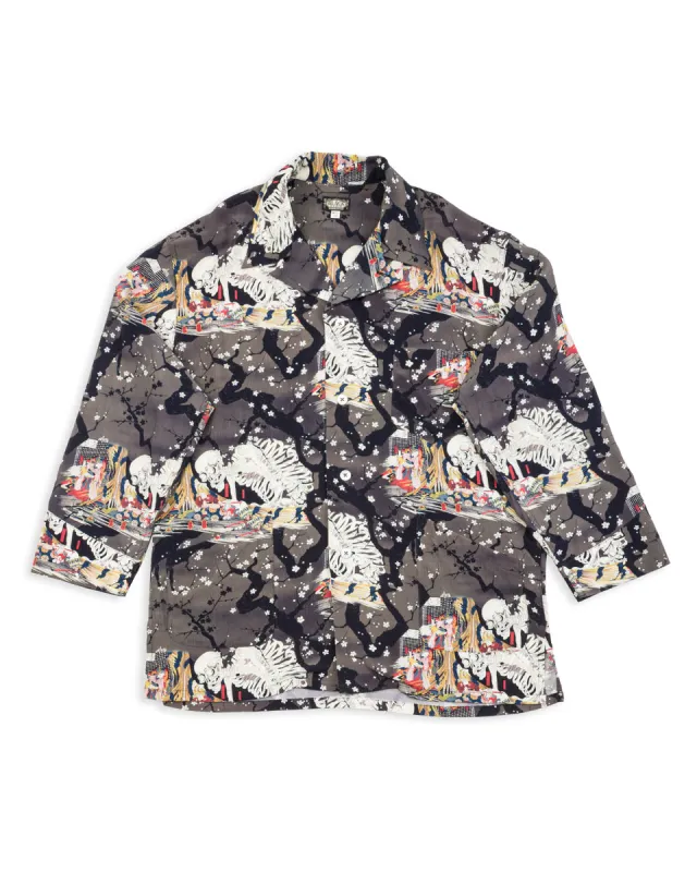 "Kuniyoshi Utagawa" Night Hawaiian Shirt - Yozakura and Skull sold by Standard and Strange