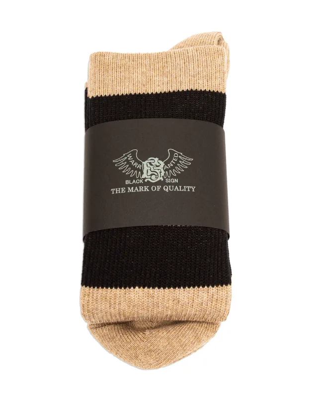 Wide Border BS Fit Boot Socks - Midnight Black x Mud Beige sold by Standard and Strange