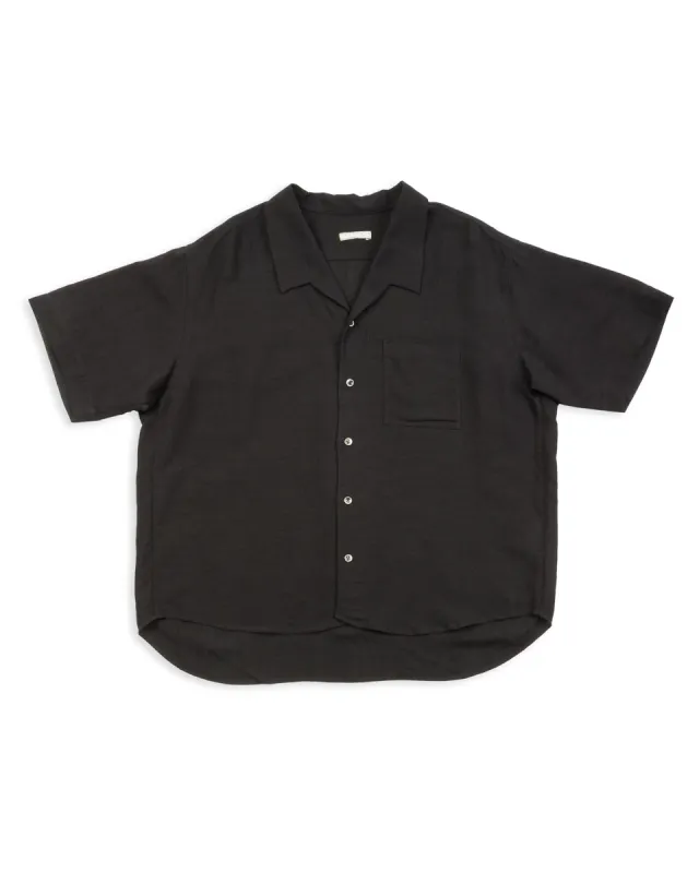 Bamboo Linen Open Collar Short Sleeve Shirt - Black sold by Standard and Strange