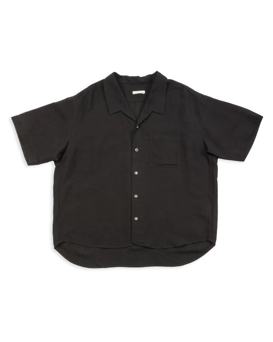 Bamboo Linen Open Collar Short Sleeve Shirt - Black sold by Standard and Strange