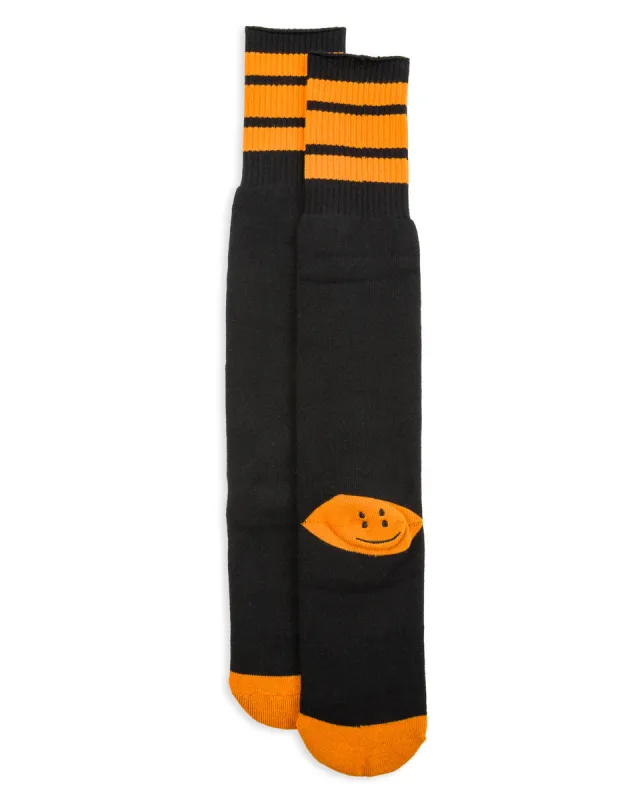144 Yarns HAPPY HEEL Embroidered SKATERS Knee-High Socks - Black x Orange made by Kapital