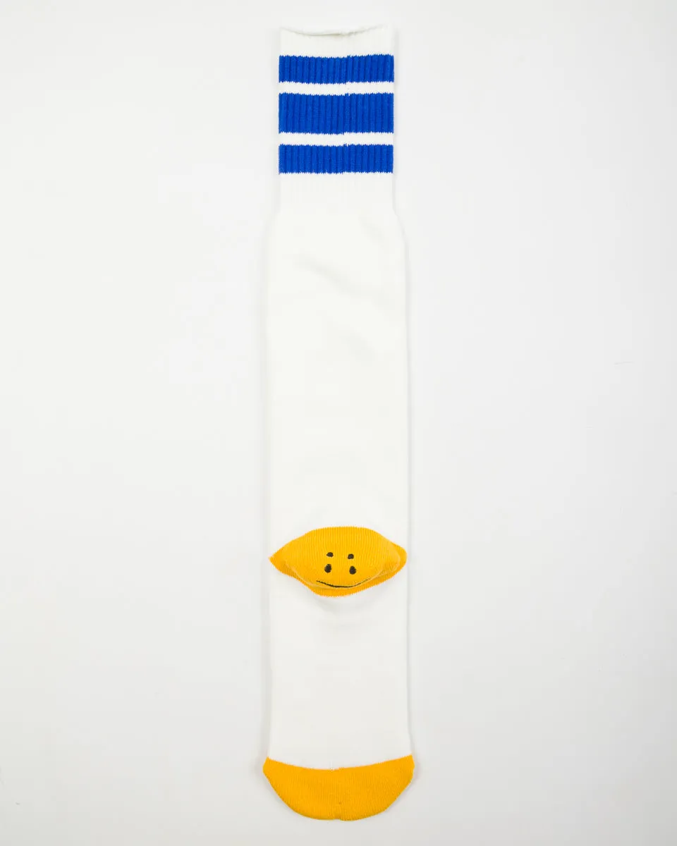 144 Yarns HAPPY HEEL Embroidered SKATERS Knee-High Socks - White x Blue sold by Standard and Strange product image thumbnail 3