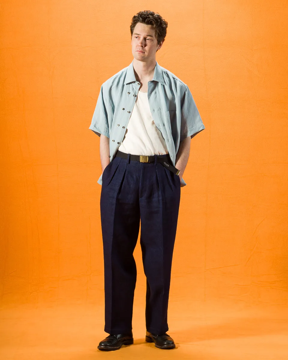 Thick Linen 2 Tuck Trousers - Ryukyu Indigo sold by Standard and Strange product image thumbnail 5