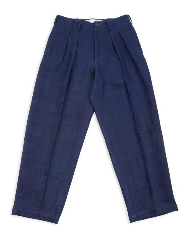 Thick Linen 2 Tuck Trousers - Ryukyu Indigo made by Standard and Strange