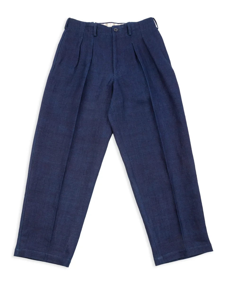 Thick Linen 2 Tuck Trousers - Ryukyu Indigo sold by Standard and Strange