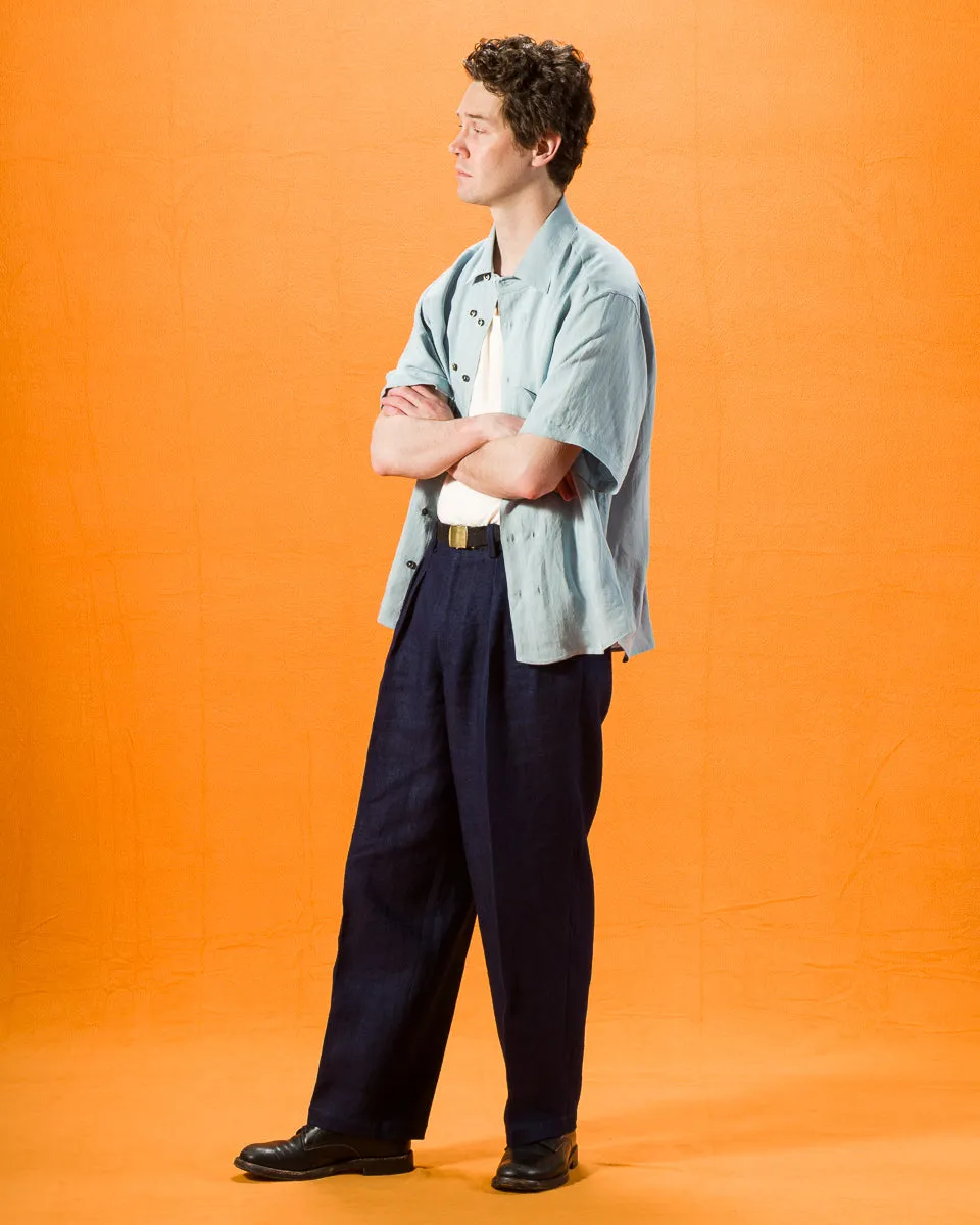Thick Linen 2 Tuck Trousers - Ryukyu Indigo sold by Standard and Strange product image thumbnail 3