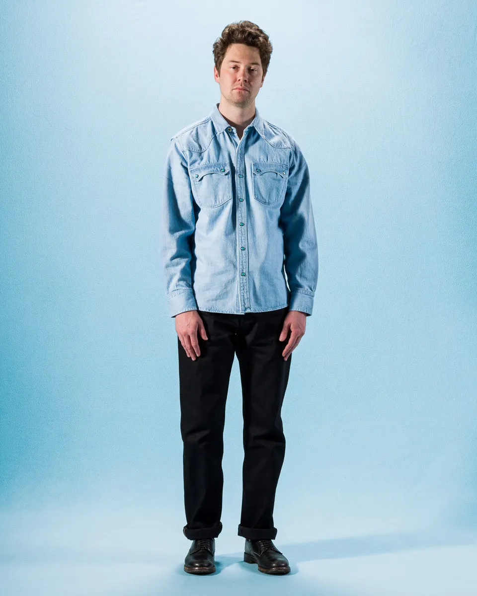 Modern Western Shirt - 11oz Bleached Denim / Turquoise sold by Standard and Strange product image thumbnail 4