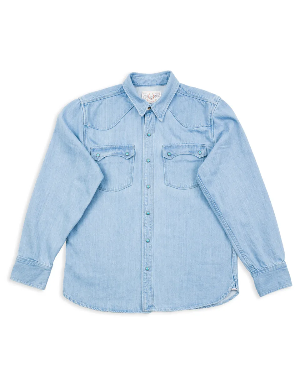 Modern Western Shirt - 11oz Bleached Denim / Turquoise sold by Standard and Strange