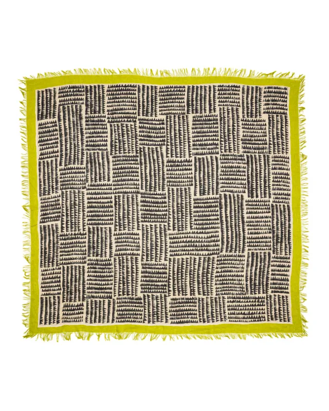 Rayon Fringe Stole (HACKSAW-BLOCK) - LightGreen made by Kapital