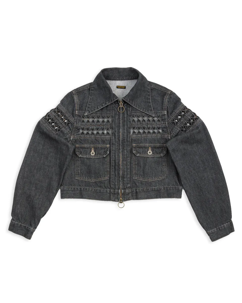 11.5oz BLKxECR Denim GYPSY Cropped Drizzler JKT - Black x Ecru 1 sold by Standard and Strange