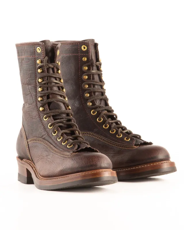 Donkey Puncher 8" Boots - Burnt Dark Brown Ezo Deerskin sold by Standard and Strange