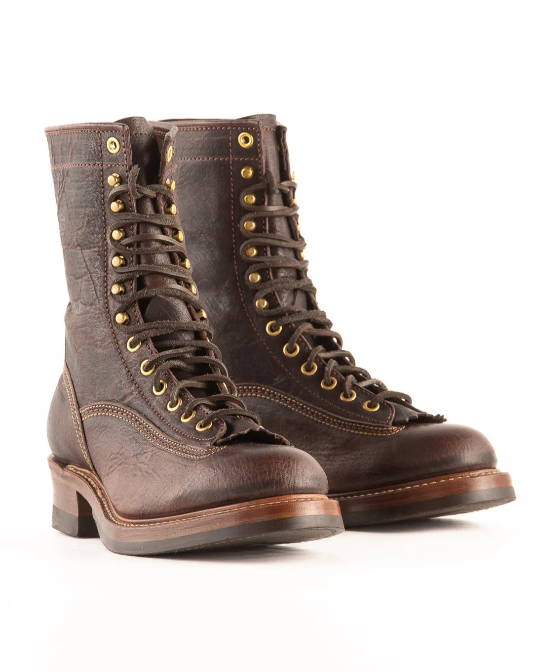 Donkey Puncher 8" Boots - Burnt Dark Brown Ezo Deerskin sold by Standard and Strange