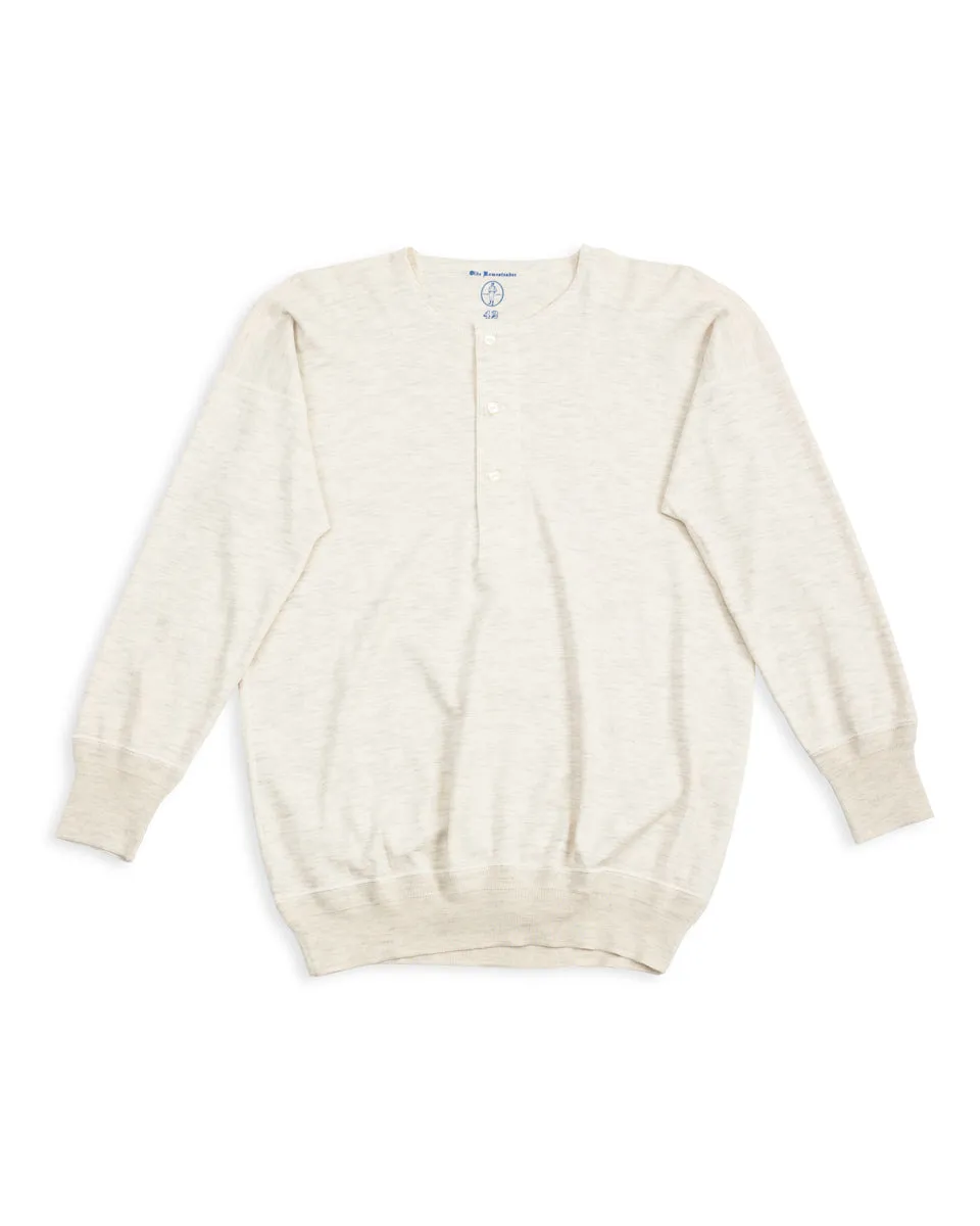 Cashmere Interlock Henley Neck L/S - Ecru Heather sold by Standard and Strange
