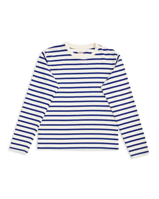 Stripe Jersey Crew Long Sleeve T (PROFILE RAINBOWY Patch) - Ecru x Blue made by Kapital