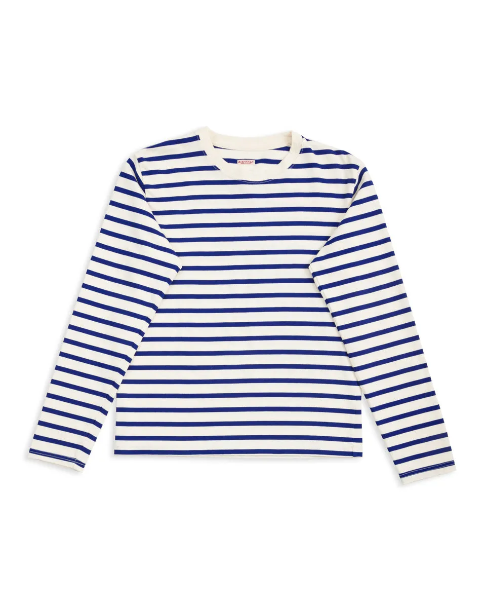 Stripe Jersey Crew Long Sleeve T (PROFILE RAINBOWY Patch) - Ecru x Blue sold by Standard and Strange