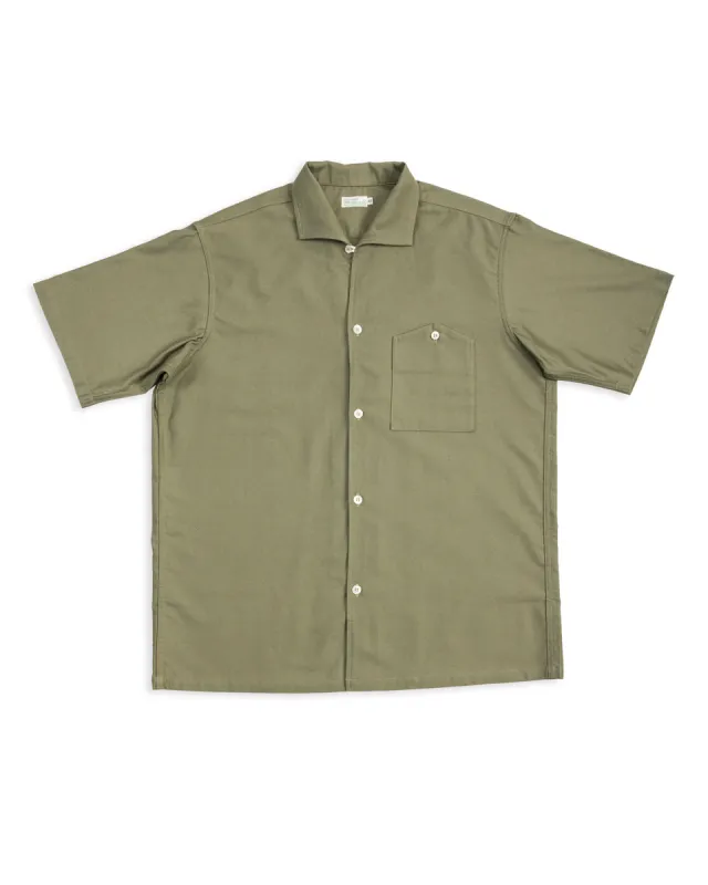 Lot 3091 S/S Open Collar Shirt - OD Green made by Warehouse