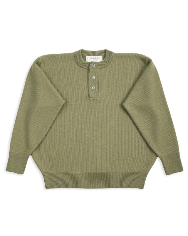 Wool Henley Neck L/S - Smoke Moss 10 sold by Standard and Strange