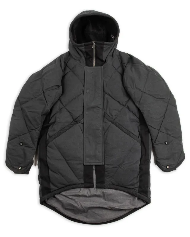 Lander Down Coat - Charcoal Halley Stevenson "Military Finish" Waxed Cotton made by Standard and Strange