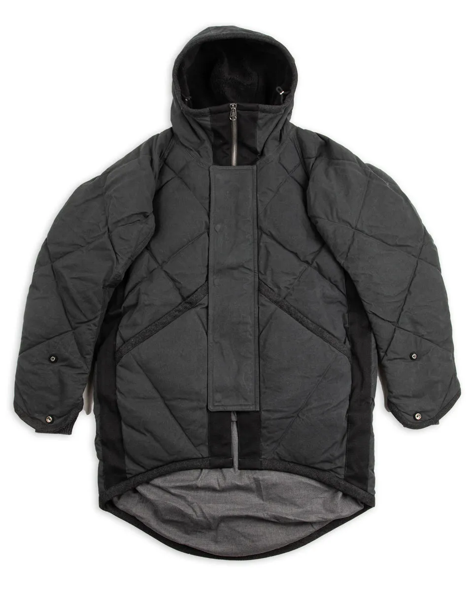 Lander Down Coat - Charcoal Halley Stevenson "Military Finish" Waxed Cotton sold by Standard and Strange