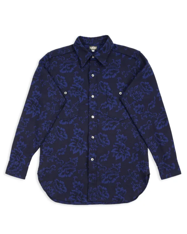 Flower Jacquard Heavy Weight Open Pocket Work Shirt - Moon Light Blue sold by Standard and Strange