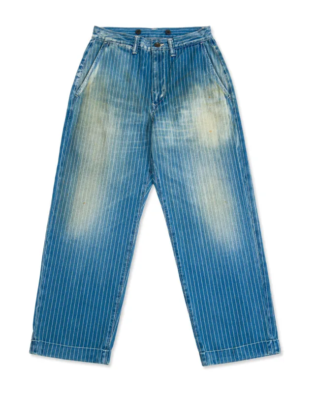 1128HW-4 Indigo Wabash Stripe Farmer's Trousers - Indigo Blue sold by Standard and Strange