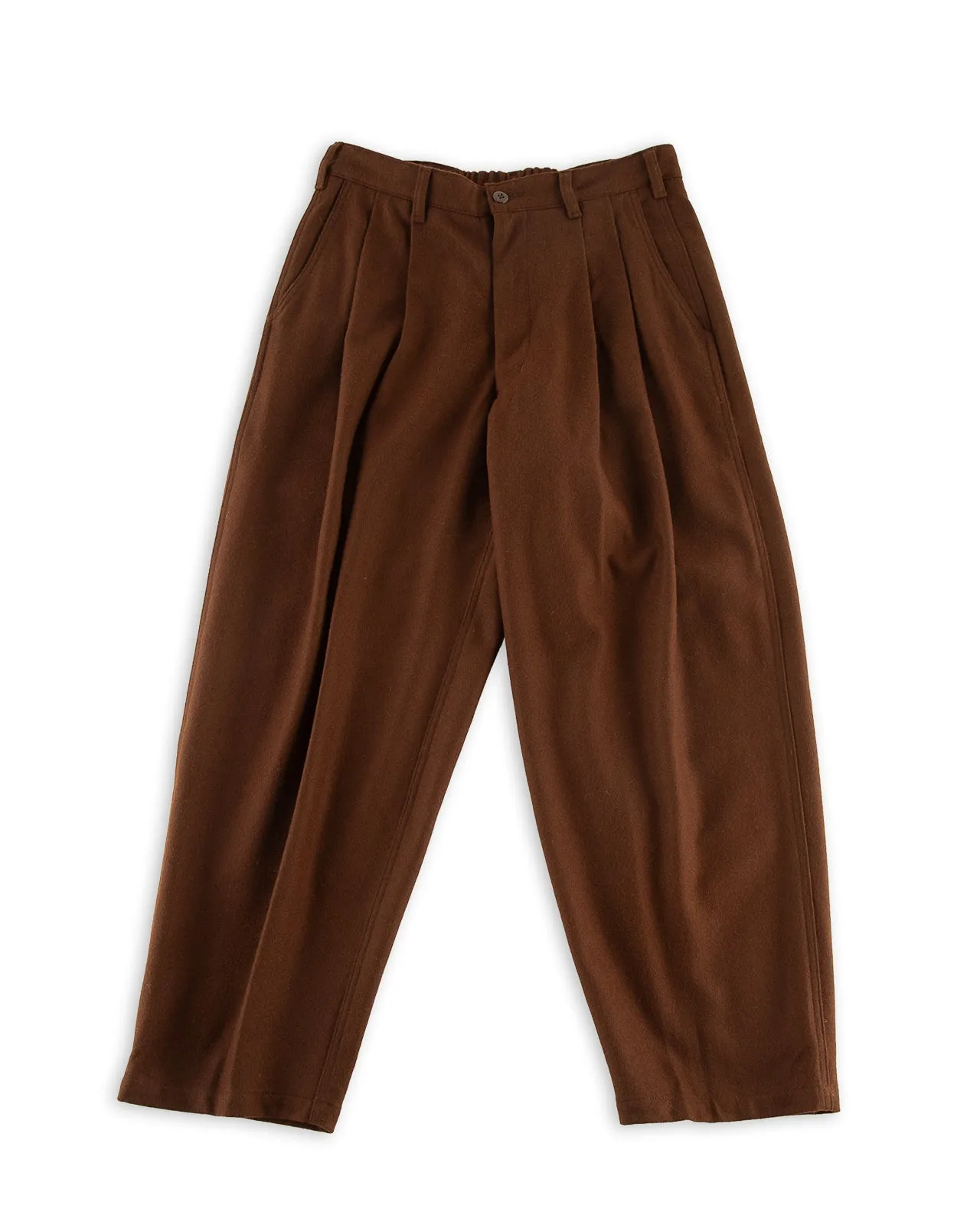 Double Pleat Easy Trouser - Solid Brown Wool Flannel sold by Standard and Strange