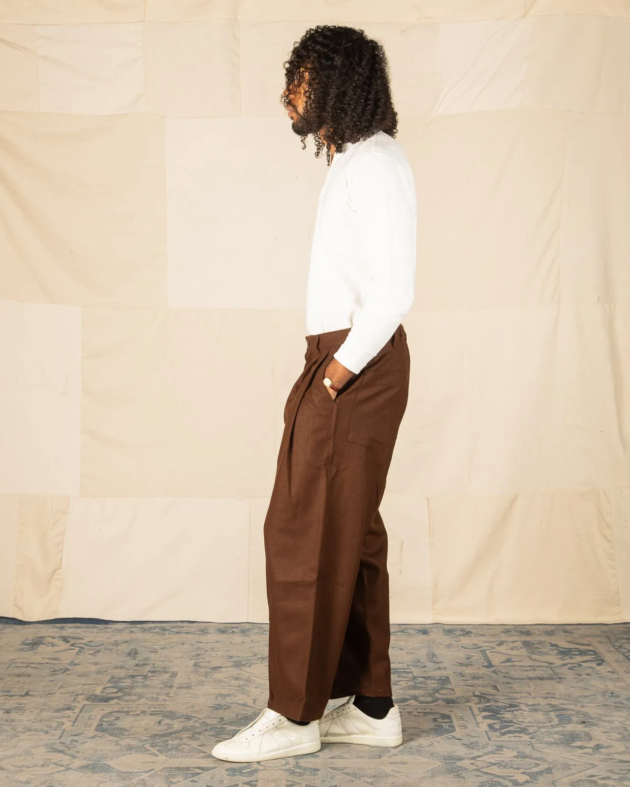 Double Pleat Easy Trouser - Solid Brown Wool Flannel sold by Standard and Strange product image thumbnail 4