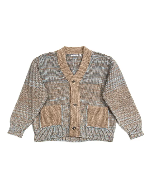 Ren Cardigan - Undyed Brown Alpaca/Medium Indigo sold by Standard and Strange