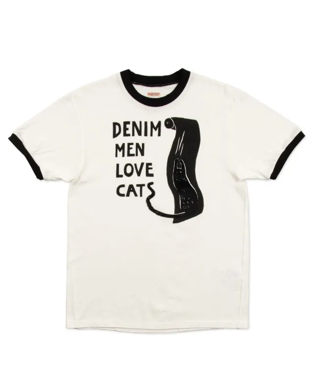 20/-Jersey Ringer T (DENIM MEN LOVE CATS SCRATCH) - White sold by Standard and Strange