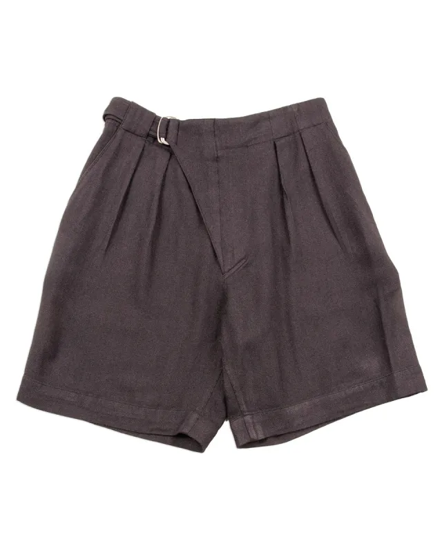Oblique Shorts - Aubergine Tussah Silk Herringbone sold by Standard and Strange