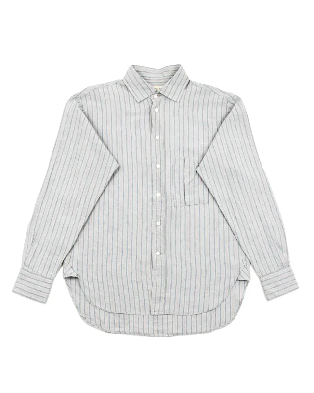 Gyorgy Shirt - Aqua Buff Scarlet Stripe Superfine Linen Broadcloth sold by Standard and Strange