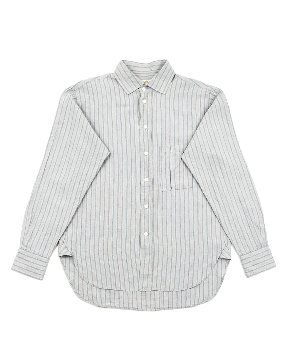 Gyorgy Shirt - Aqua Buff Scarlet Stripe Superfine Linen Broadcloth sold by Standard and Strange