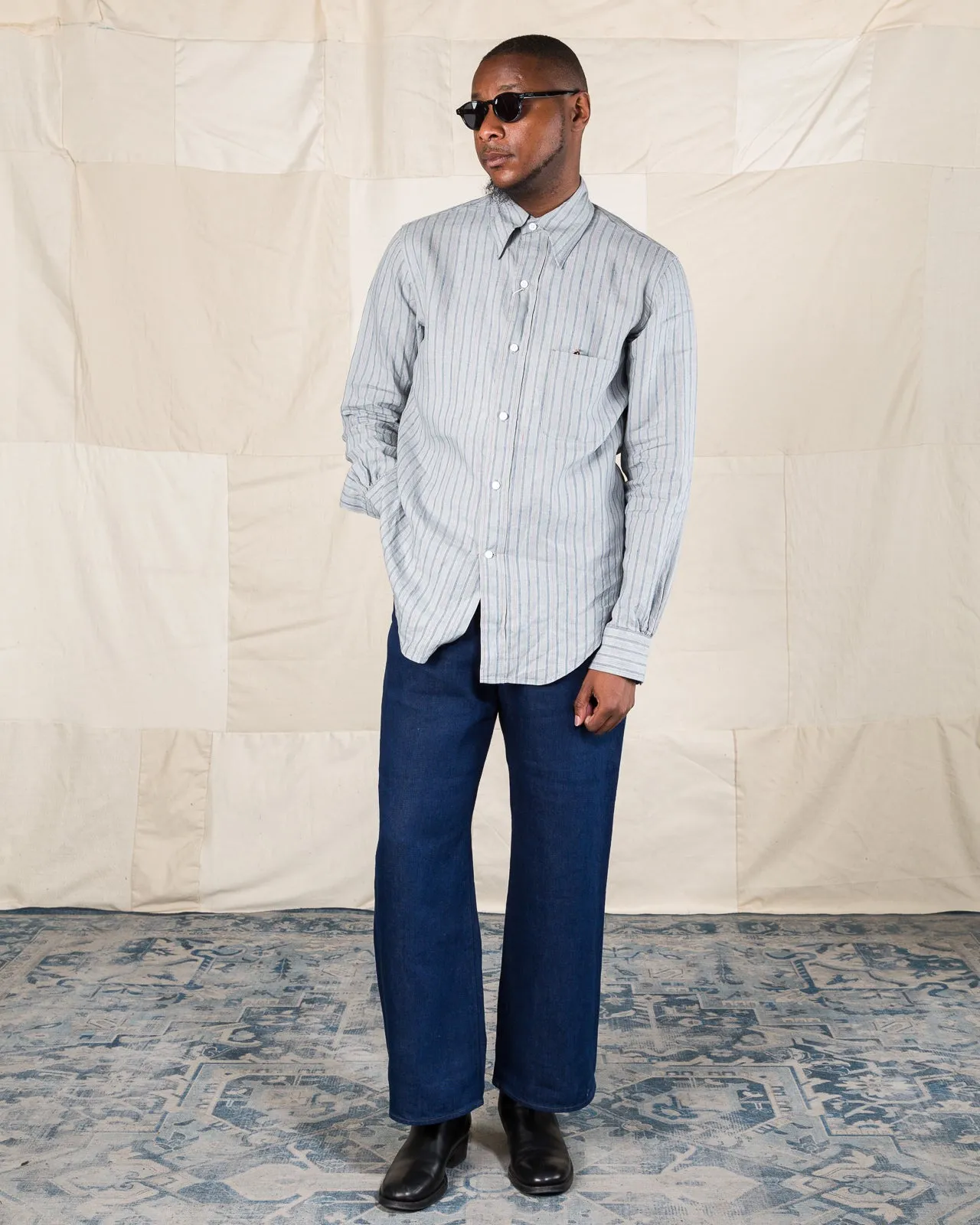 Authentic Fit BD Shirt - Aqua Buff Scarlet Stripe Superfine Linen Broadcloth sold by Standard and Strange product image thumbnail 3