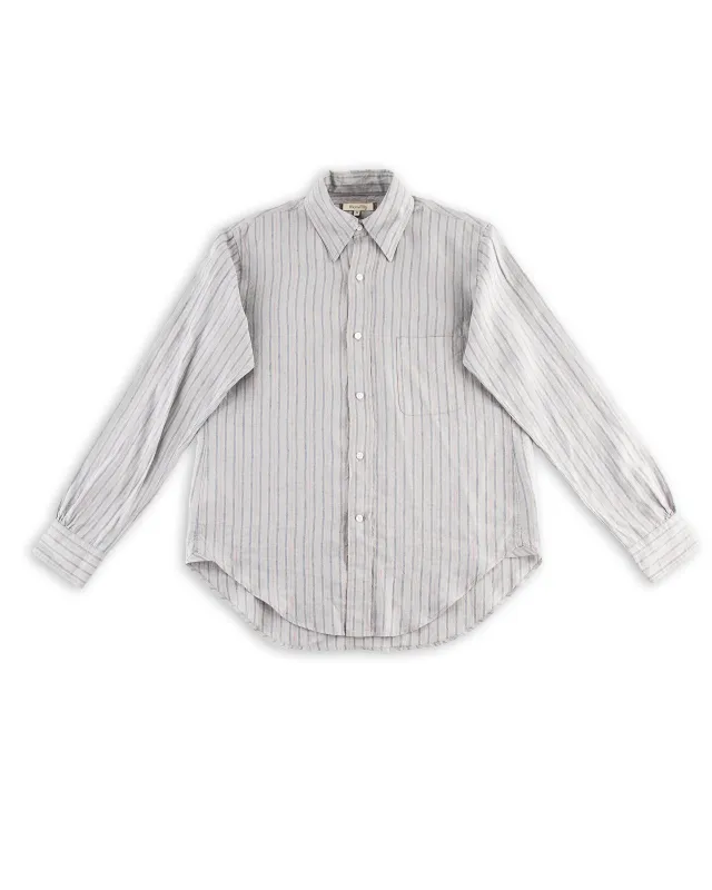 Authentic Fit BD Shirt - Aqua Buff Scarlet Stripe Superfine Linen Broadcloth sold by Standard and Strange