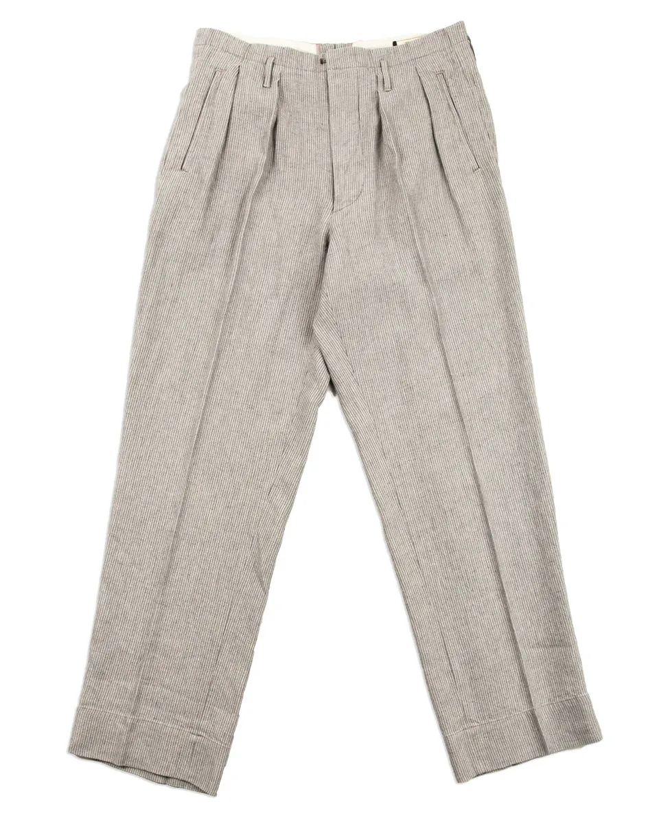 English Trousers - Light Grey Stripe High Twist Linen sold by Standard and Strange