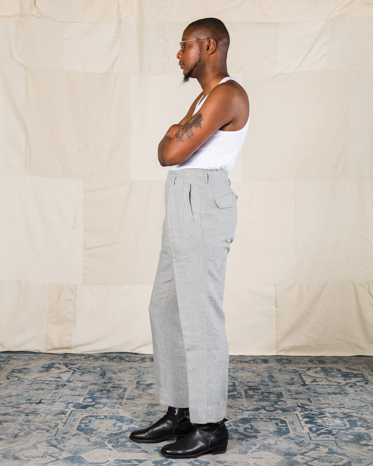 English Trousers - Light Grey Stripe High Twist Linen sold by Standard and Strange product image thumbnail 4