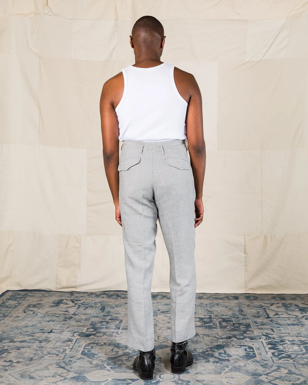 English Trousers - Light Grey Stripe High Twist Linen sold by Standard and Strange product image thumbnail 5