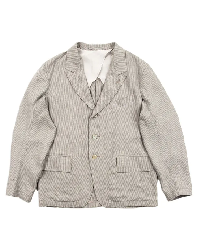 Peak Lapel Sack Jacket - Light Grey Stripe High Twist Linen Serge sold by Standard and Strange