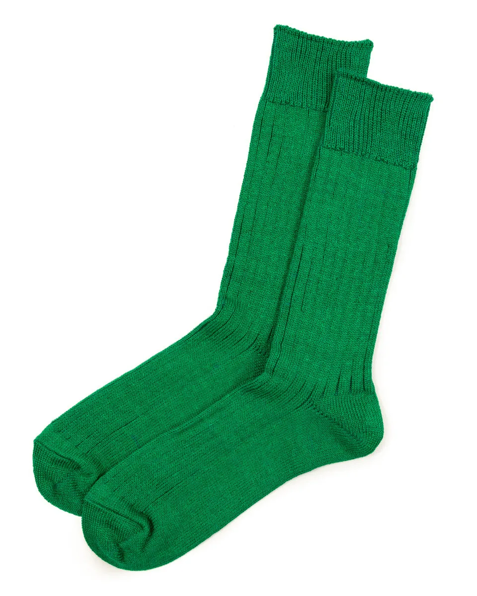 Linen/Cotton Ribbed Crew Socks - Green sold by Standard and Strange