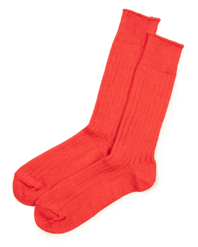 Linen/Cotton Ribbed Crew Socks - Tomato sold by Standard and Strange