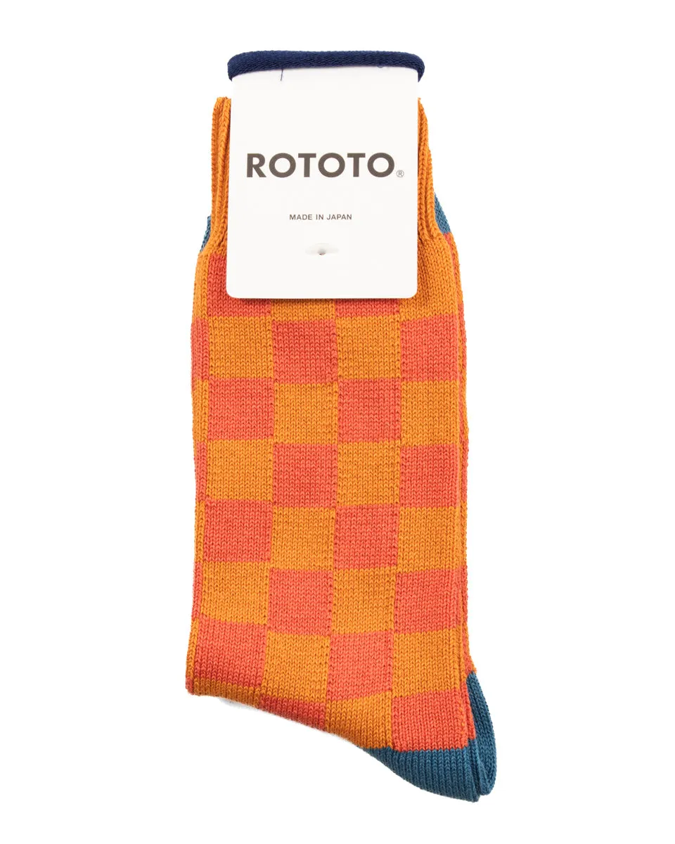 Checkerboard Crew Socks - Light Orange/Terracotta/Blue sold by Standard and Strange product image thumbnail 2